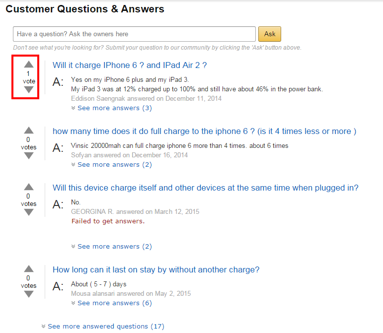 answered questions section